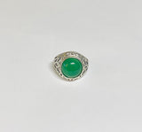 Sterling Silver Genuine 12mm Round Cabochon Green Onyx Filigree Style Ladies Ring