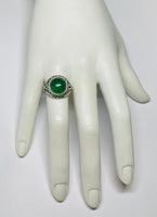 Sterling Silver Genuine 12mm Round Cabochon Green Onyx Filigree Style Ladies Ring