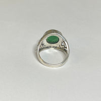 Sterling Silver Genuine 12mm Round Cabochon Green Onyx Filigree Style Ladies Ring