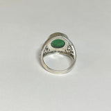 Sterling Silver Genuine 12mm Round Cabochon Green Onyx Filigree Style Ladies Ring