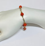 14 Karat Yellow Gold Filled 8mm Dyed Red Coral 8" Plaque Bracelet