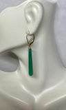 14 Karat Yellow Gold and Genuine Green Onyx Lever Back Dangle Earrings