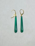 14 Karat Yellow Gold and Genuine Green Onyx Lever Back Dangle Earrings