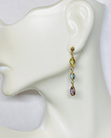 14 Karat Yellow Gold and Genuine Peridot, Blue Topaz and Amethyst Dangle Earrings