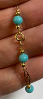 14 Karat Yellow Gold Filled 6mm Simulated Turquoise 7" Plaque Bracelet