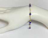 14 Karat Yellow Gold Filled 6mm Genuine Lapis Lazuli 7.25" or 8.25" Plaque Bracelet