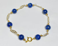 14 Karat Yellow Gold Filled 8mm Genuine Lapis Lazuli 8" Plaque Bracelet