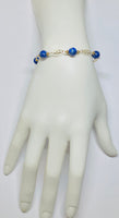 14 Karat Yellow Gold Filled 8mm Genuine Lapis Lazuli 8" Plaque Bracelet