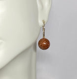 Sterling Silver 10mm Brown Goldstone "Venturina" Beads Lever Back Earrings