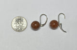 Sterling Silver 10mm Brown Goldstone "Venturina" Beads Lever Back Earrings