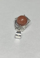 Vintage NOS 1970's Sterling Silver Pentagon Spinner Pendant with 10mm Goldstone Venturina Bead