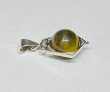 Vintage NOS 1970's Sterling Silver Pentagon Spinner Pendant with Genuine 10mm Tiger's Eye Bead