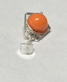 Vintage NOS 1970's Sterling Silver Pentagon Spinner Pendant with 10mm Simulated Pink Coral Bead