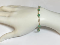 14 Karat Yellow Gold Filled Genuine 6mm Light Green Jade 8" Plaque Bracelet