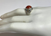 Sterling Silver 12mm Round Cabochon Brown Goldstone "Venturina" Filigree Style Ladies Ring