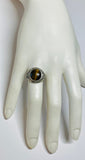 Sterling Silver Genuine 12mm Round Cabochon Tiger's Eye Filigree Style Ladies Ring