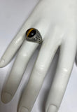 Sterling Silver Genuine 12mm Round Cabochon Tiger's Eye Filigree Style Ladies Ring