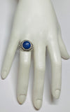 Sterling Silver Genuine 12mm Round Cabochon Lapis Lazuli Filigree Style Ladies Ring