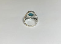 Sterling Silver Genuine 12mm Round Cabochon Chinese Turquoise Filigree Style Ladies Ring