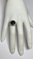 Sterling Silver Genuine 12mm Round Cabochon Black Onyx Filigree Style Ladies Ring