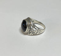 Sterling Silver Genuine 12mm Round Cabochon Black Onyx Filigree Style Ladies Ring