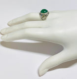 Sterling Silver Genuine 12mm Round Cabochon Green Onyx Filigree Style Ladies Ring