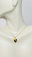 14 Karat Yellow Gold Genuine 9mm Tiger's Eye Bead Pendant (Available with chain)