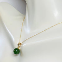 14 Karat Yellow Gold Genuine 8mm Nephrite Jade Bead Pendant (Available with chain)