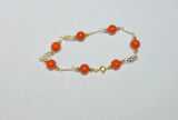 14 Karat Yellow Gold Filled 8mm Dyed Red Coral 8" Plaque Bracelet