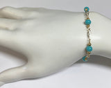 14 Karat Yellow Gold Filled 6mm Simulated Turquoise 7" Plaque Bracelet