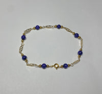 14 Karat Yellow Gold Filled 6mm Genuine Lapis Lazuli 7.25" or 8.25" Plaque Bracelet