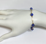 14 Karat Yellow Gold Filled 8mm Genuine Lapis Lazuli 8" Plaque Bracelet