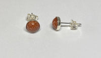 Sterling Silver Bezel Set 6mm Cabochon Brown Goldstone "Venturina" Stud Earrings