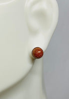 Sterling Silver Bezel Set 6mm Cabochon Brown Goldstone "Venturina" Stud Earrings