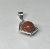 Vintage NOS 1970's Sterling Silver Pentagon Spinner Pendant with 10mm Goldstone Venturina Bead