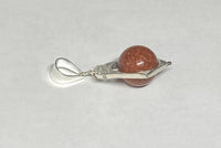 Vintage NOS 1970's Sterling Silver Pentagon Spinner Pendant with 10mm Goldstone Venturina Bead