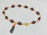 14 Karat Yellow Gold Genuine 4mm Azabache Jet & Coral 6.5" Children's Bracelet with Azabache Mano Figa