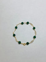 14 Karat Yellow Gold Filled Genuine 6mm Dark Green Jade 7.5" Plaque Bracelet