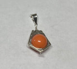 Vintage NOS 1970's Sterling Silver Pentagon Spinner Pendant with 10mm Simulated Pink Coral Bead