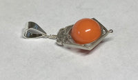 Vintage NOS 1970's Sterling Silver Pentagon Spinner Pendant with 10mm Simulated Pink Coral Bead