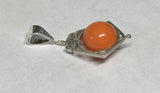 Vintage NOS 1970's Sterling Silver Pentagon Spinner Pendant with 10mm Simulated Pink Coral Bead