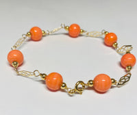 14 Karat Yellow Gold Filled Simulated 8mm Pink Coral 7.5" Plaque Bracelet