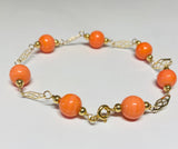 14 Karat Yellow Gold Filled Simulated 8mm Pink Coral 7.5" Plaque Bracelet