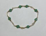 14 Karat Yellow Gold Filled Genuine 6mm Light Green Jade 8" Plaque Bracelet