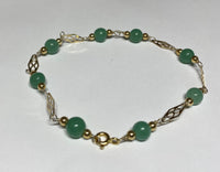 14 Karat Yellow Gold Filled Genuine 6mm Light Green Jade 8" Plaque Bracelet