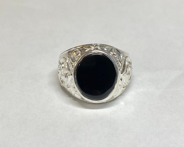 Vintage NOS 1960's Sterling Silver Genuine Black Onyx Man's Ring