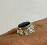 Vintage NOS 1960's Sterling Silver Genuine Black Onyx Man's Ring