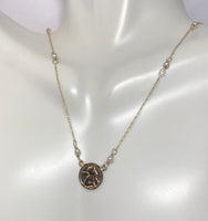 14 Karat Yellow Gold Genuine Freshwater Pearls Angel Cherub Medal 17" Necklace with 12 Pearls