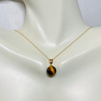 14 Karat Yellow Gold Genuine 9mm Tiger's Eye Bead Pendant (Available with chain)