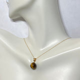 14 Karat Yellow Gold Genuine 9mm Tiger's Eye Bead Pendant (Available with chain)